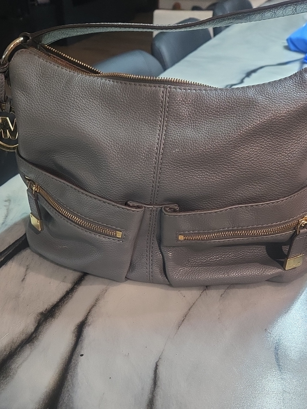 Michael Kors Taupe Leather Shoulder Bag with Gold Hardware